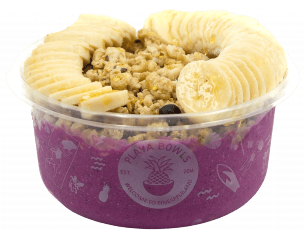 Pitaya blend topped with granola, banana, honey